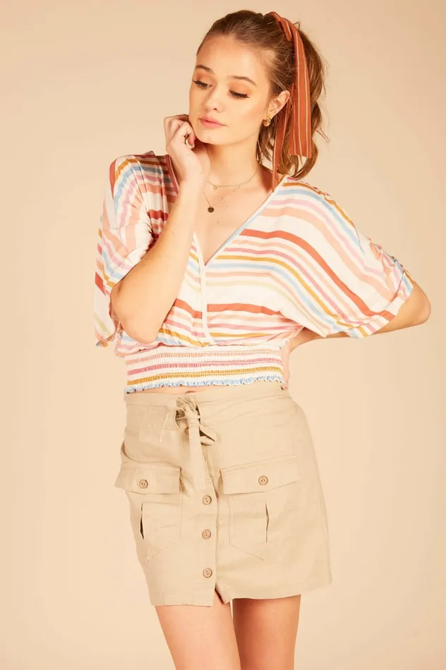 Vintage Havana All Bottoms Women Cargo Mini Skirt Sand Linen