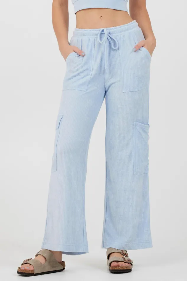 Vintage Havana All Bottoms Women Powder Blue Cord Terry Cargo Pants Powder Blue