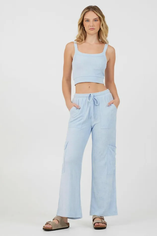 Vintage Havana All Bottoms Women Powder Blue Cord Terry Cargo Pants Powder Blue