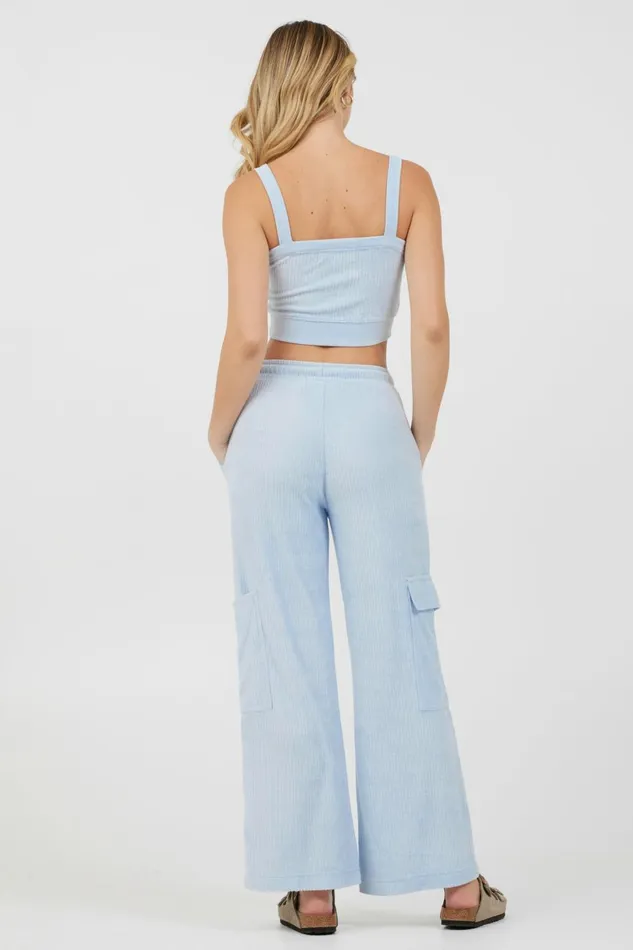 Vintage Havana All Bottoms Women Powder Blue Cord Terry Cargo Pants Powder Blue