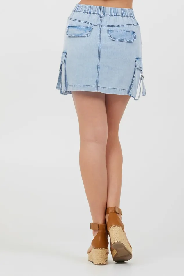 Vintage Havana All Bottoms Women Washed Denim Tencel Cargo Pocket Skirt Washed Denim