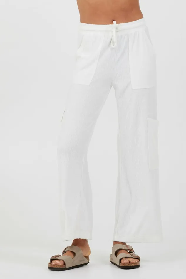 Vintage Havana All Bottoms Women White Cord Terry Cargo Pants White