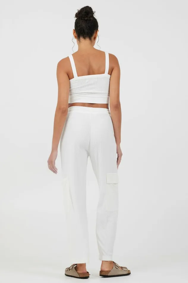 Vintage Havana All Bottoms Women White Cord Terry Cargo Pants White