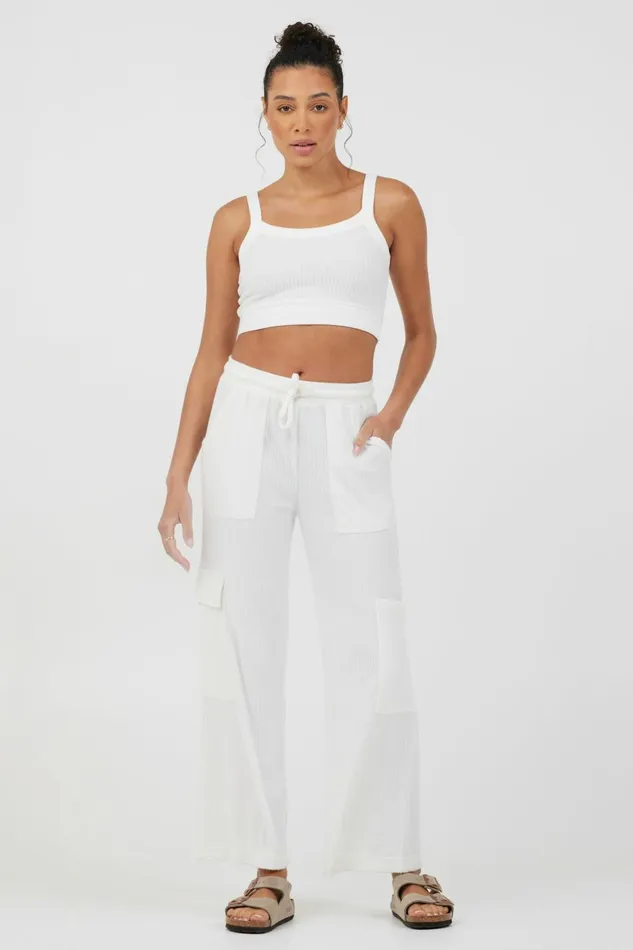 Vintage Havana All Bottoms Women White Cord Terry Cargo Pants White