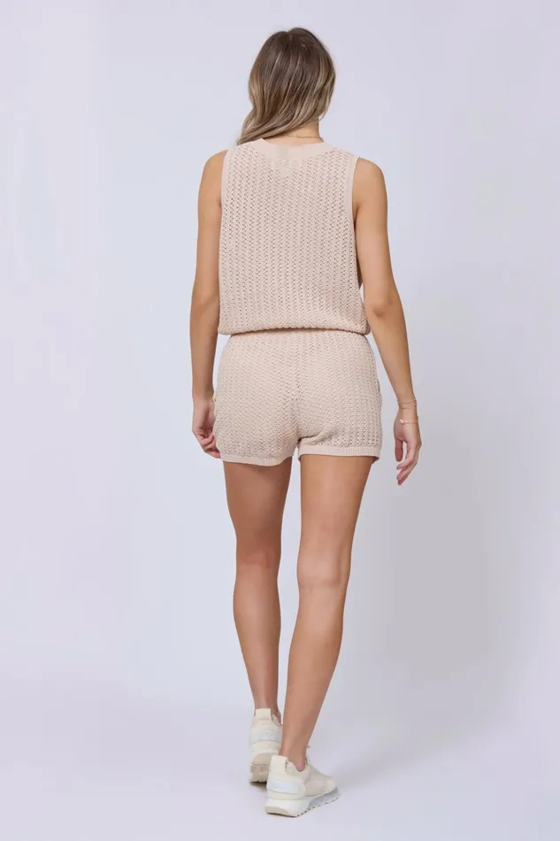 Vintage Havana Casual Tops Women Bali Beige Open Crochet Tie Tank Bali Beige