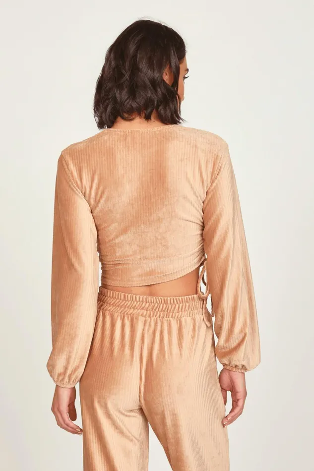 Vintage Havana Casual Tops Women Camel Velour Surplice Top Camel