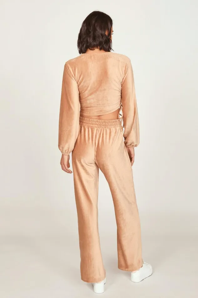 Vintage Havana Casual Tops Women Camel Velour Surplice Top Camel