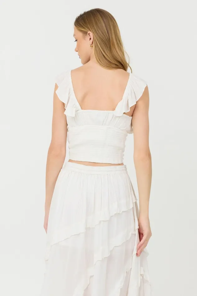 Vintage Havana Casual Tops Women Clean White Rayon Crinkle Flutter Sleeve Top Clean White