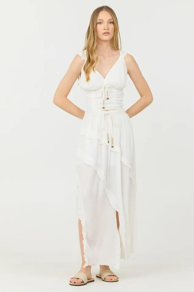 Vintage Havana Casual Tops Women Clean White Rayon Crinkle Flutter Sleeve Top Clean White