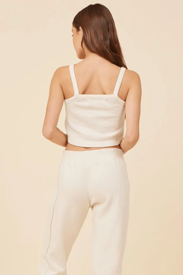 Vintage Havana Casual Tops Women Coconut White Solid Burnout Fleece Tank Coconut White