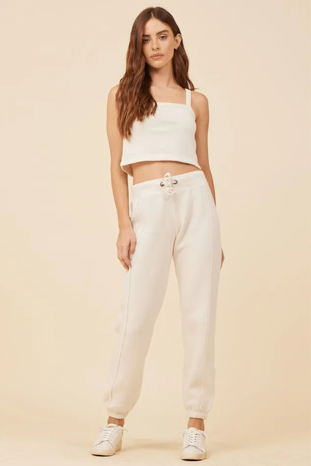 Vintage Havana Casual Tops Women Coconut White Solid Burnout Fleece Tank Coconut White
