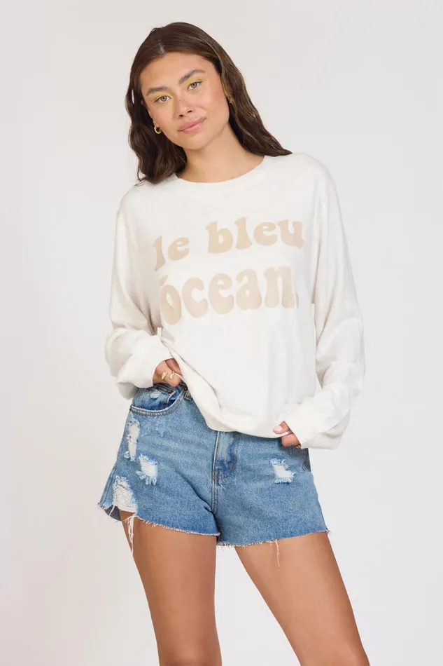 Vintage Havana Casual Tops Women quotle Bleu Oceanquot Sandbar Solid Hacci Crewneck Sandbar Vintage Havana Casual Tops Women quotle Bleu Oceanquot Sandbar Solid Hacci Crewneck Sandbar