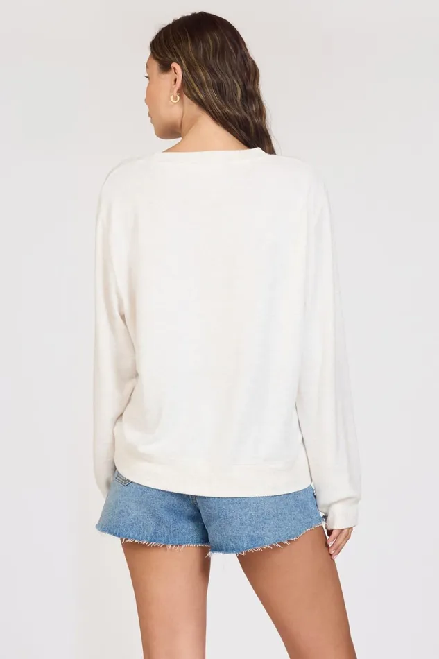 Vintage Havana Casual Tops Women quotle Bleu Oceanquot Sandbar Solid Hacci Crewneck Sandbar