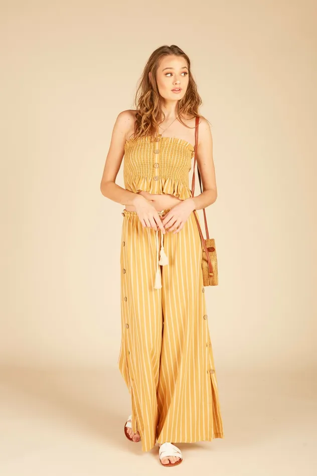 Vintage Havana Casual Tops Women Smocked Button Tube Top
