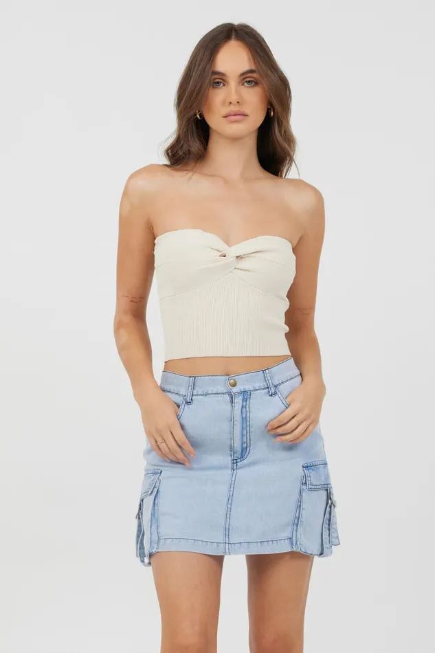 Vintage Havana Casual Tops Women Sunrise Sand Rib Knit Twist Front Tube Top Sunrise Sand