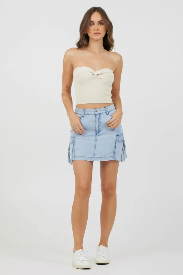 Vintage Havana Casual Tops Women Sunrise Sand Rib Knit Twist Front Tube Top Sunrise Sand