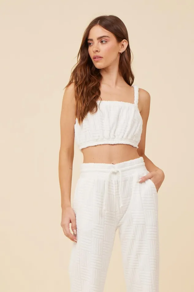 Vintage Havana Casual Tops Women Warm White Corded Terry Cropped Tank Warm White