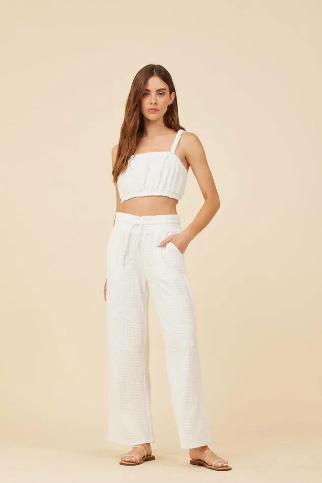 Vintage Havana Casual Tops Women Warm White Corded Terry Cropped Tank Warm White