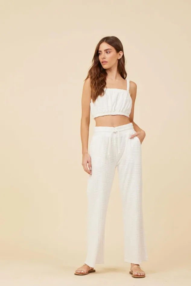 Vintage Havana Casual Tops Women Warm White Corded Terry Cropped Tank Warm White