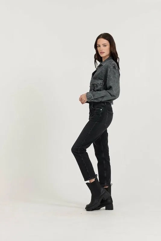 Vintage Havana Casual Tops Women Washed Black Cropped Pocket Detail Shirt Washed Black