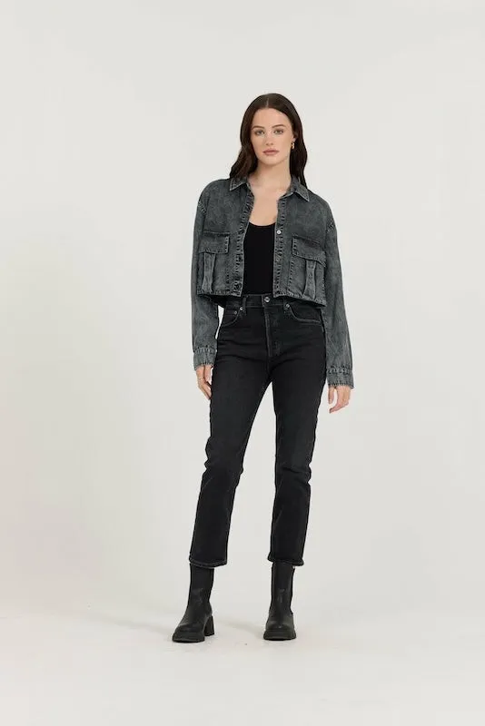 Vintage Havana Casual Tops Women Washed Black Cropped Pocket Detail Shirt Washed Black