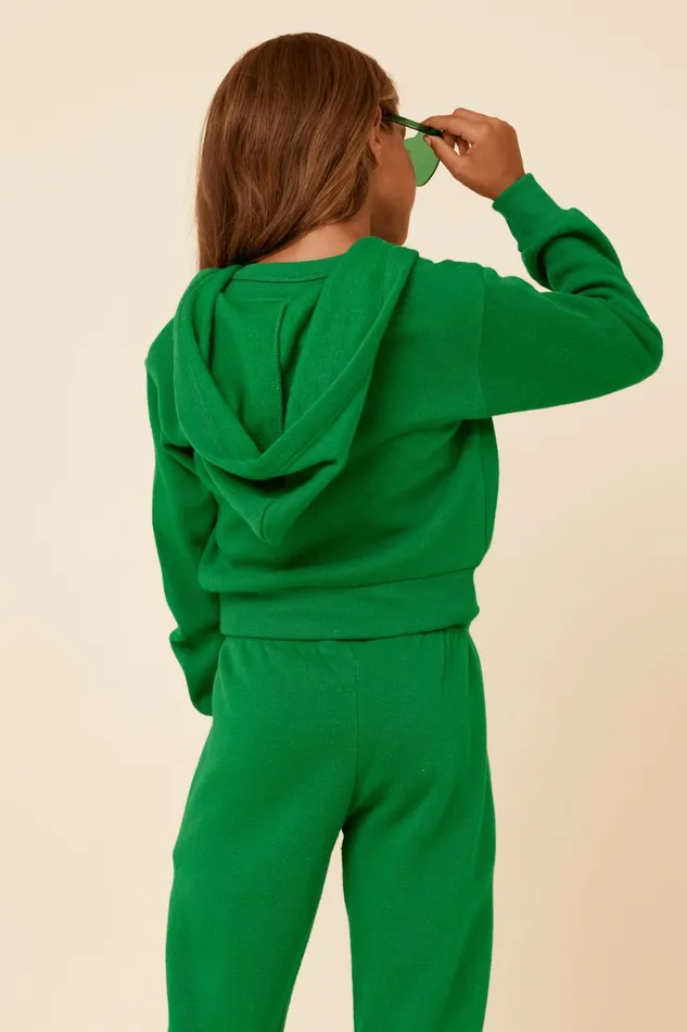 Vintage Havana Hoodies Women Kelly Green Slit Pocket Crop Zip Hoodie