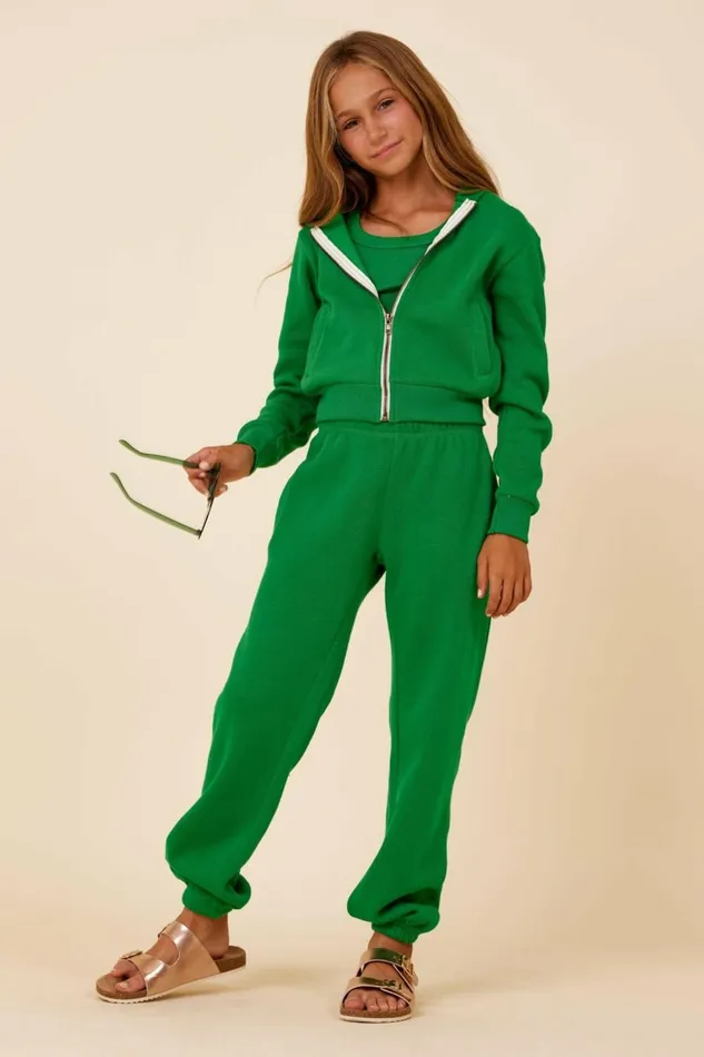 Vintage Havana Hoodies Women Kelly Green Slit Pocket Crop Zip Hoodie