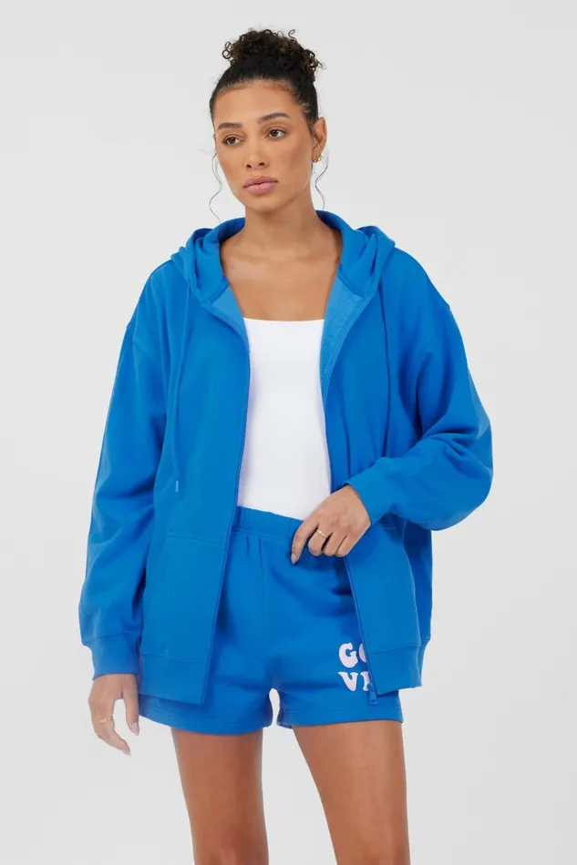 Vintage Havana Hoodies Women Royal Blue W Pink Puff Zip Up Hoodie Royal Blue