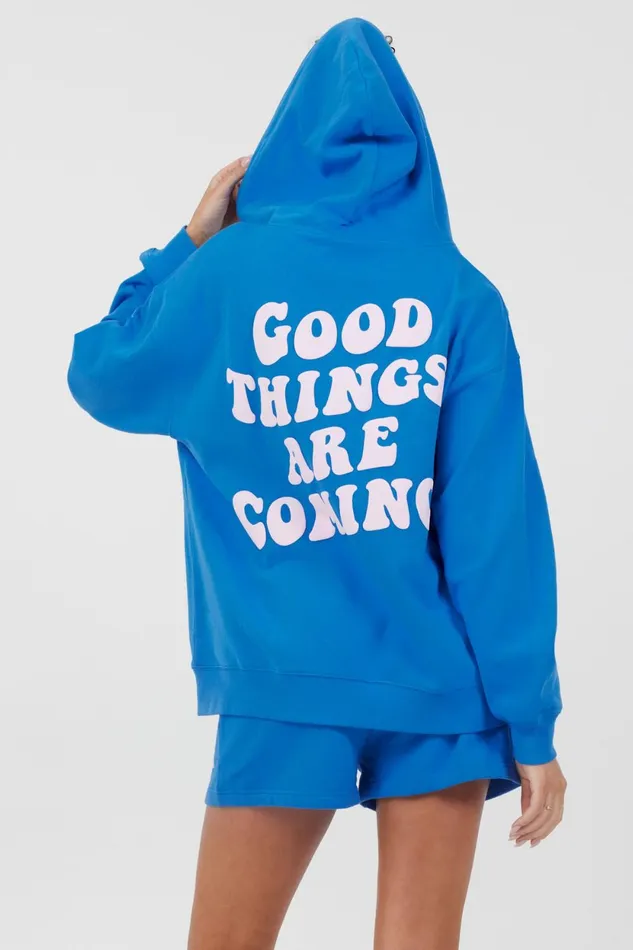 Vintage Havana Hoodies Women Royal Blue W Pink Puff Zip Up Hoodie Royal Blue