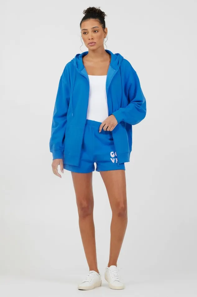 Vintage Havana Hoodies Women Royal Blue W Pink Puff Zip Up Hoodie Royal Blue