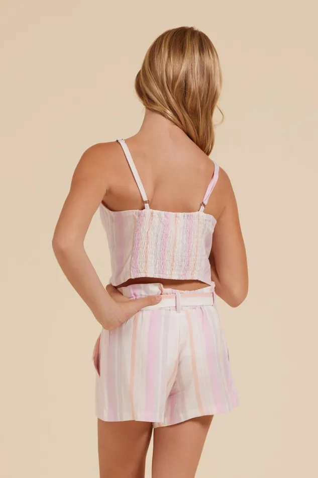Vintage Havana Kids Tops Women Keyhole Crop Top Pastel Stripe