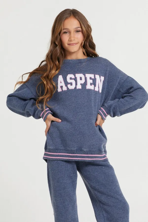 Vintage Havana Kids Tops Women Kids Navy Aspen Patch Crew Navy