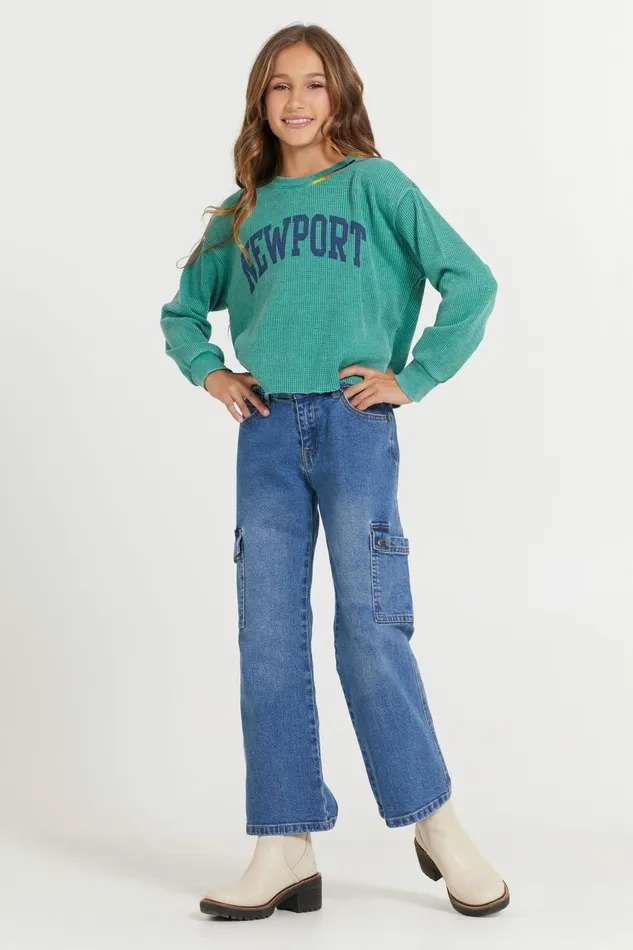 Vintage Havana Kids Tops Women Kids Vintage Green Newport Stitch Neck Vintage Green