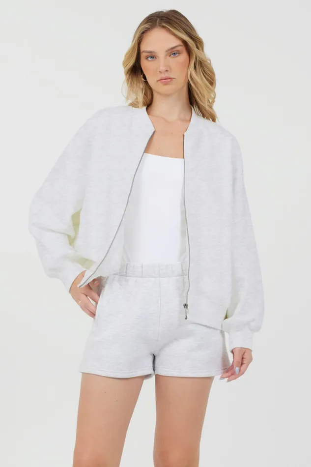 Vintage Havana Outerwear Women Grey Icicle Essential Fleece Zip Up Bomber Grey Icicle Vintage Havana Outerwear Women Grey Icicle Essential Fleece Zip Up Bomber Grey Icicle