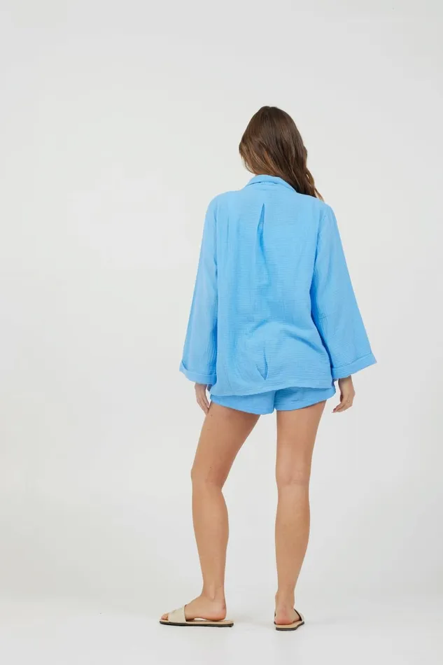 Vintage Havana Outerwear Women Ocean Blue Washed Gauze Blazer Ocean Blue