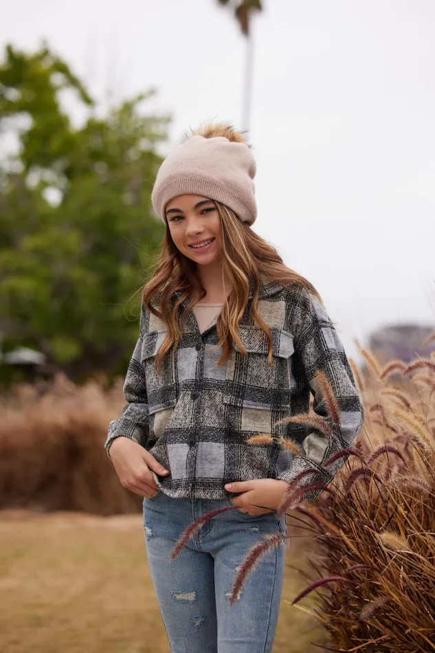 Vintage Havana Outerwear Women Plaid Shacket W Star Applique Winter Plaid