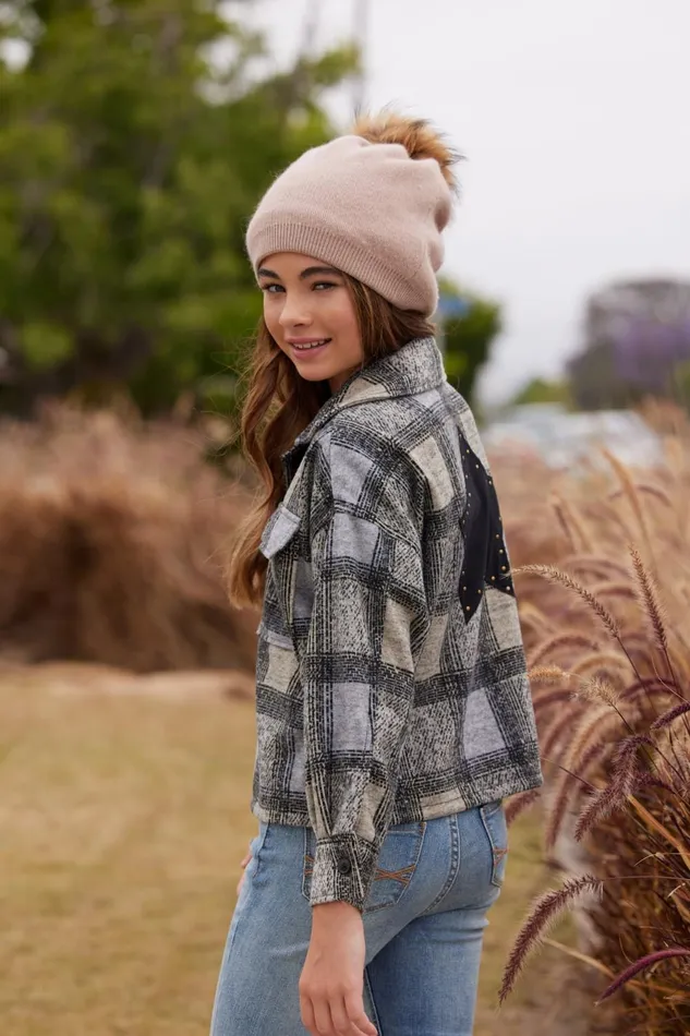 Vintage Havana Outerwear Women Plaid Shacket W Star Applique Winter Plaid
