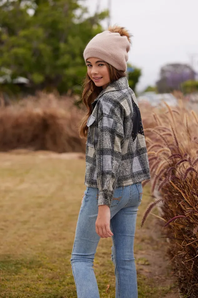 Vintage Havana Outerwear Women Plaid Shacket W Star Applique Winter Plaid