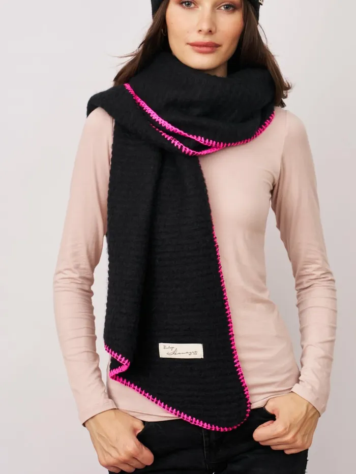 Vintage Havana Scarf Ruanas Women BLANKET STITCH KNIT SCARF 8211 BLACKB PINK Blackb Pink Vintage Havana Scarf Ruanas Women BLANKET STITCH KNIT SCARF 8211 BLACKB PINK Blackb Pink