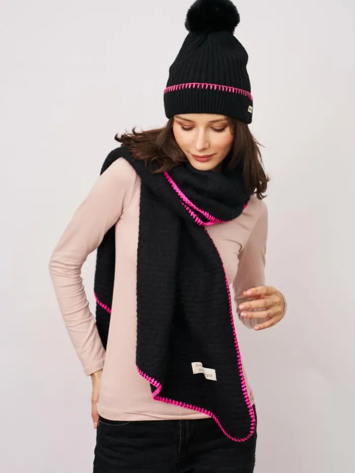 Vintage Havana Scarf Ruanas Women BLANKET STITCH KNIT SCARF 8211 BLACKB PINK Blackb Pink Vintage Havana Scarf Ruanas Women BLANKET STITCH KNIT SCARF 8211 BLACKB PINK Blackb Pink