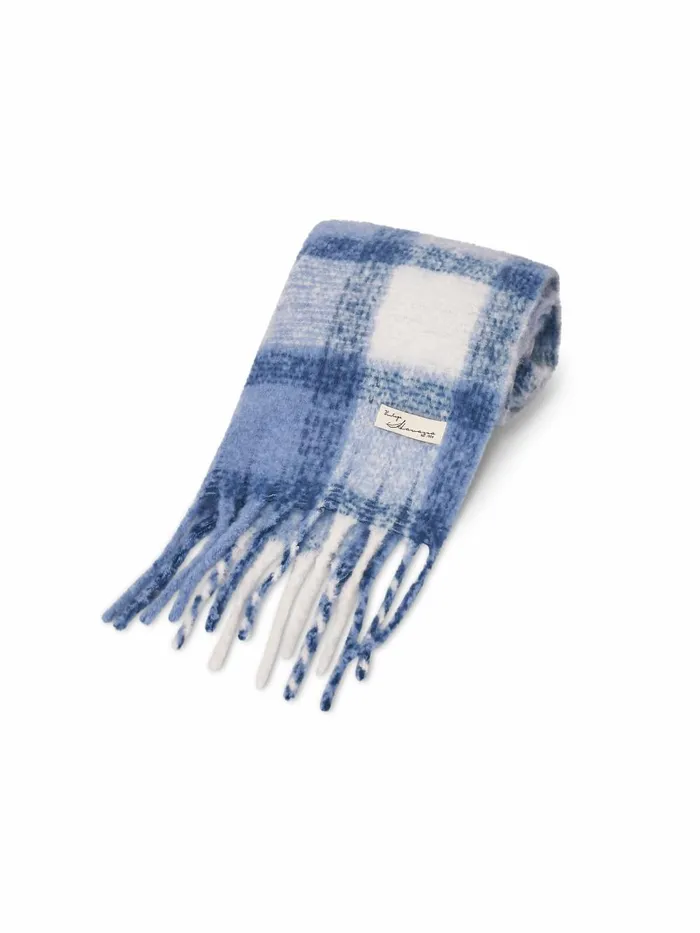 Vintage Havana Scarf Ruanas Women CHECK TASSEL SCARF 8211 BLUE Blue Vintage Havana Scarf Ruanas Women CHECK TASSEL SCARF 8211 BLUE Blue