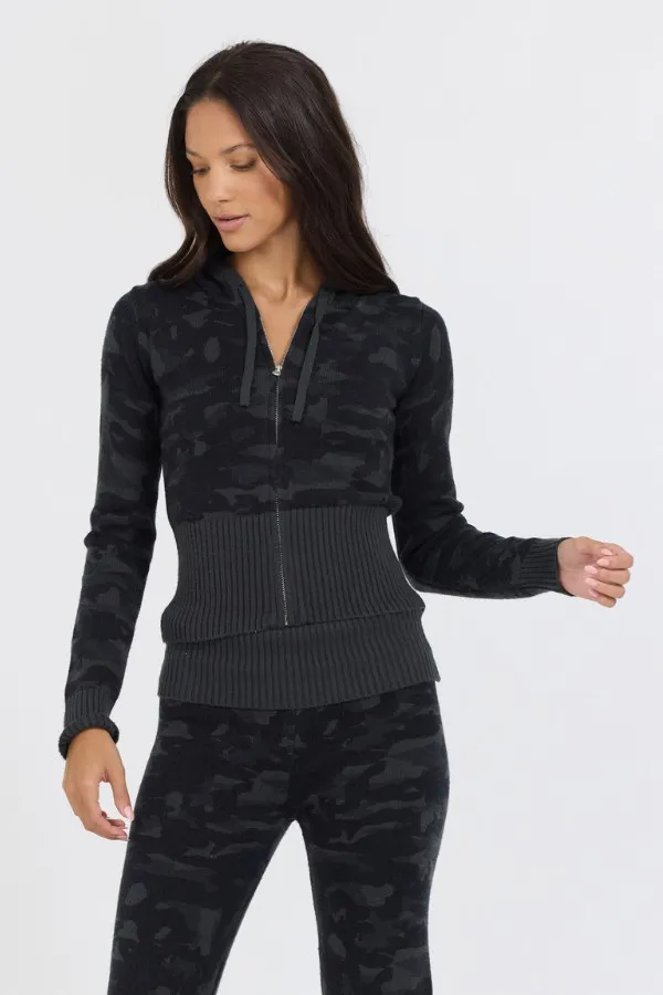 Vintage Havana Sweaters Women Autumn Camo Slim Fit Knit Zip Up Autumn Camo