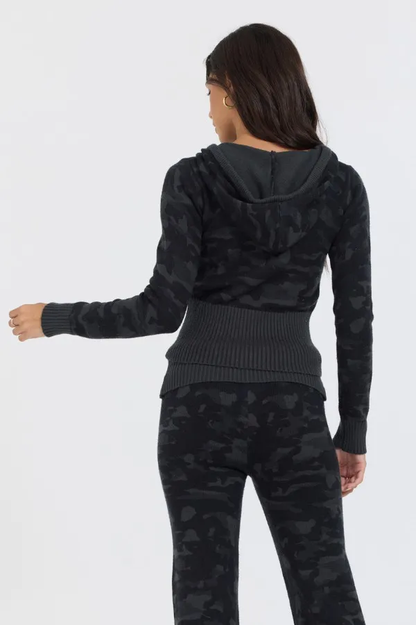 Vintage Havana Sweaters Women Autumn Camo Slim Fit Knit Zip Up Autumn Camo