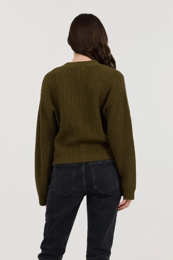 Vintage Havana Sweaters Women Deep Olive Fitted Utilty Cardigan Deep Olive