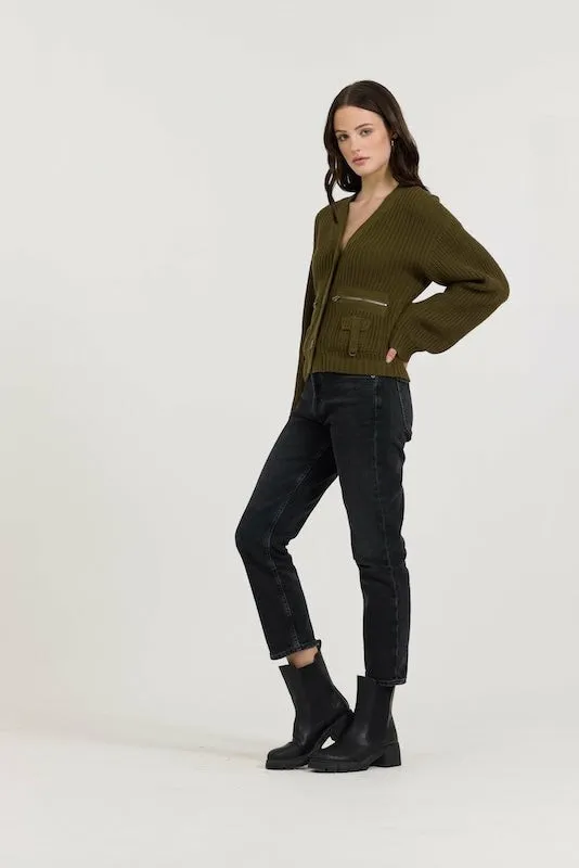 Vintage Havana Sweaters Women Deep Olive Fitted Utilty Cardigan Deep Olive