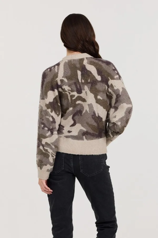 Vintage Havana Sweaters Women Forest Fog Camo Zip Up Sweater Forest Fog Camp