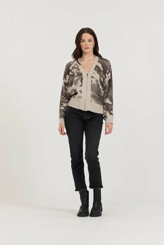 Vintage Havana Sweaters Women Forest Fog Camo Zip Up Sweater Forest Fog Camp
