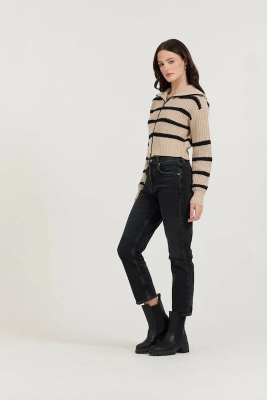 Vintage Havana Sweaters Women Puddle W Black Stripe Double Zip Sweater Puddle