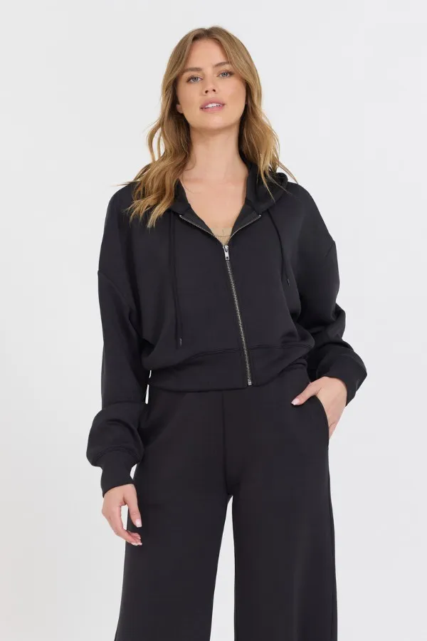 Vintage Havana Sweatshirts Women Black Cloud Fleece Crop Zip Up Black