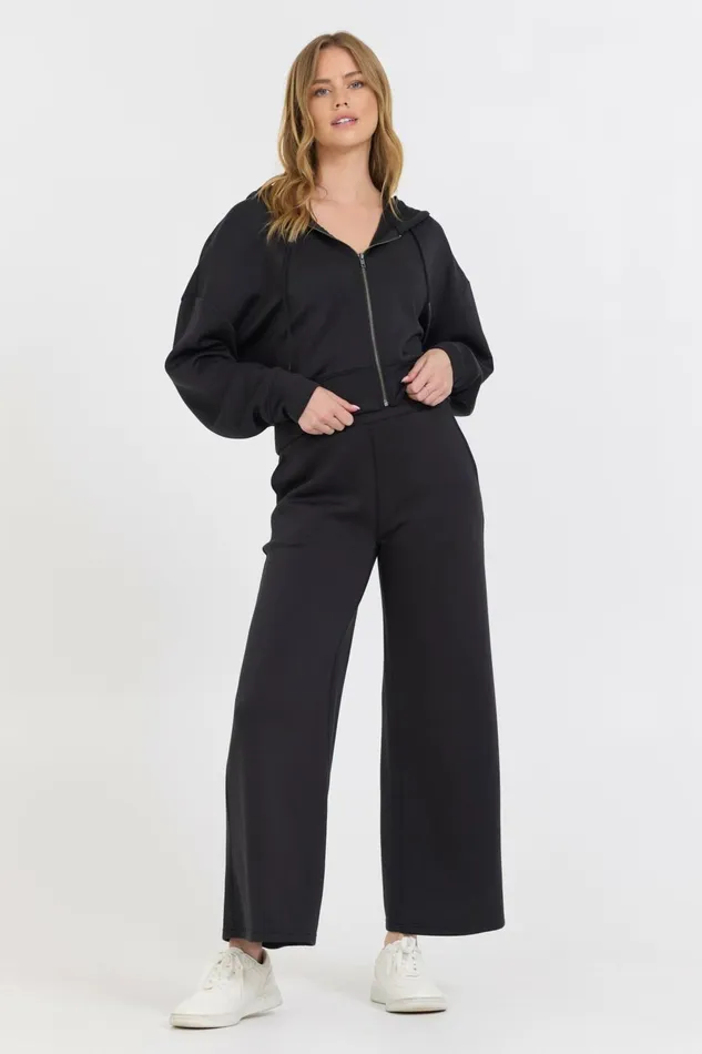 Vintage Havana Sweatshirts Women Black Cloud Fleece Crop Zip Up Black